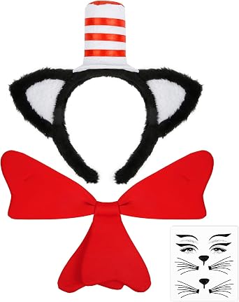 AKTVSHOW Cat Ears Headband with Hat Cute Costume Cat Ears Headbands, Funny Cat Ears Headband and Bow Tie Set, Cat Costume Set Costume Headwear Accessories for Women Men Halloween Party Favors