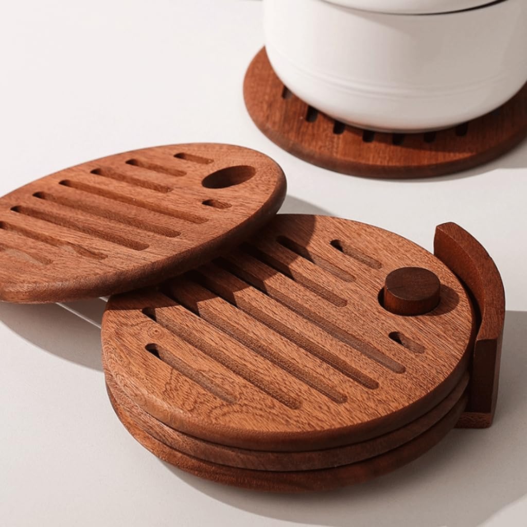 Exquisito Posavasos de madera, juego de posavasos para bebidas, posavasos redondos, manteles individuales para el almuerzo, posavasos para mesas y decoración del hogar, 16cm/6,2 pulgadas Versatilidad