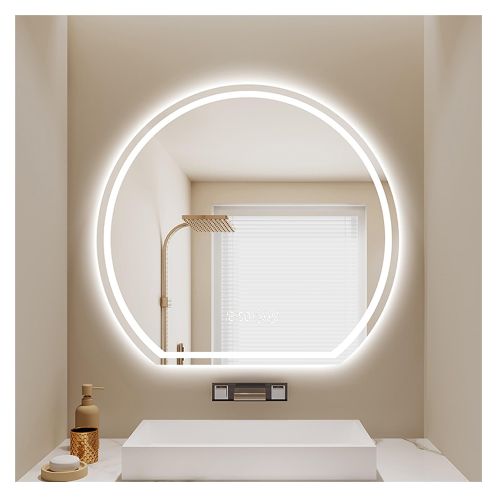 FGXHHS LED with Lights，Bathroom Led Mirror,Illuminated Demister Pad，Backlit Mirror，3 Colors Dimmable(A,H60*W60cm/H23.6*W23.6IN)