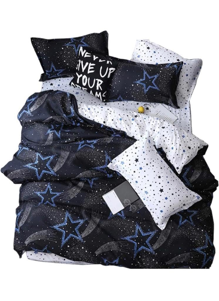 King Size Bedding Set, Hotel Quality 6 Pcs Bedsheet Set with Fitted Sheet 200x200+30cm, Quilt Duvet Cover 220x240cm & 4 Pillow Covers 50x75cm, Modern Design 6 Piece Bedding Set, Black