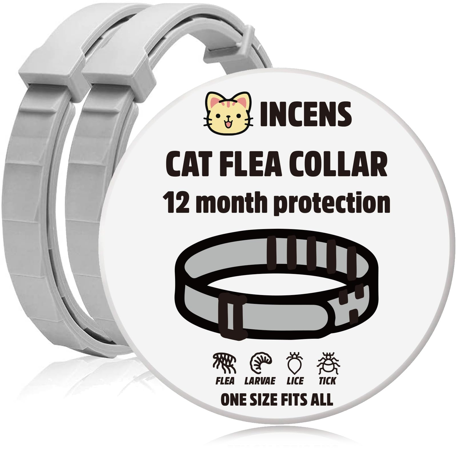 Collar Antipulgas para Gatos Collar Antipulgas y Garrapatas para Gatos y Gatitos Tratamiento contra Pulgas para Gatos de Todas Las Razas y Tamaños Ajustable Protección de 12 Meses Paquete de 2
