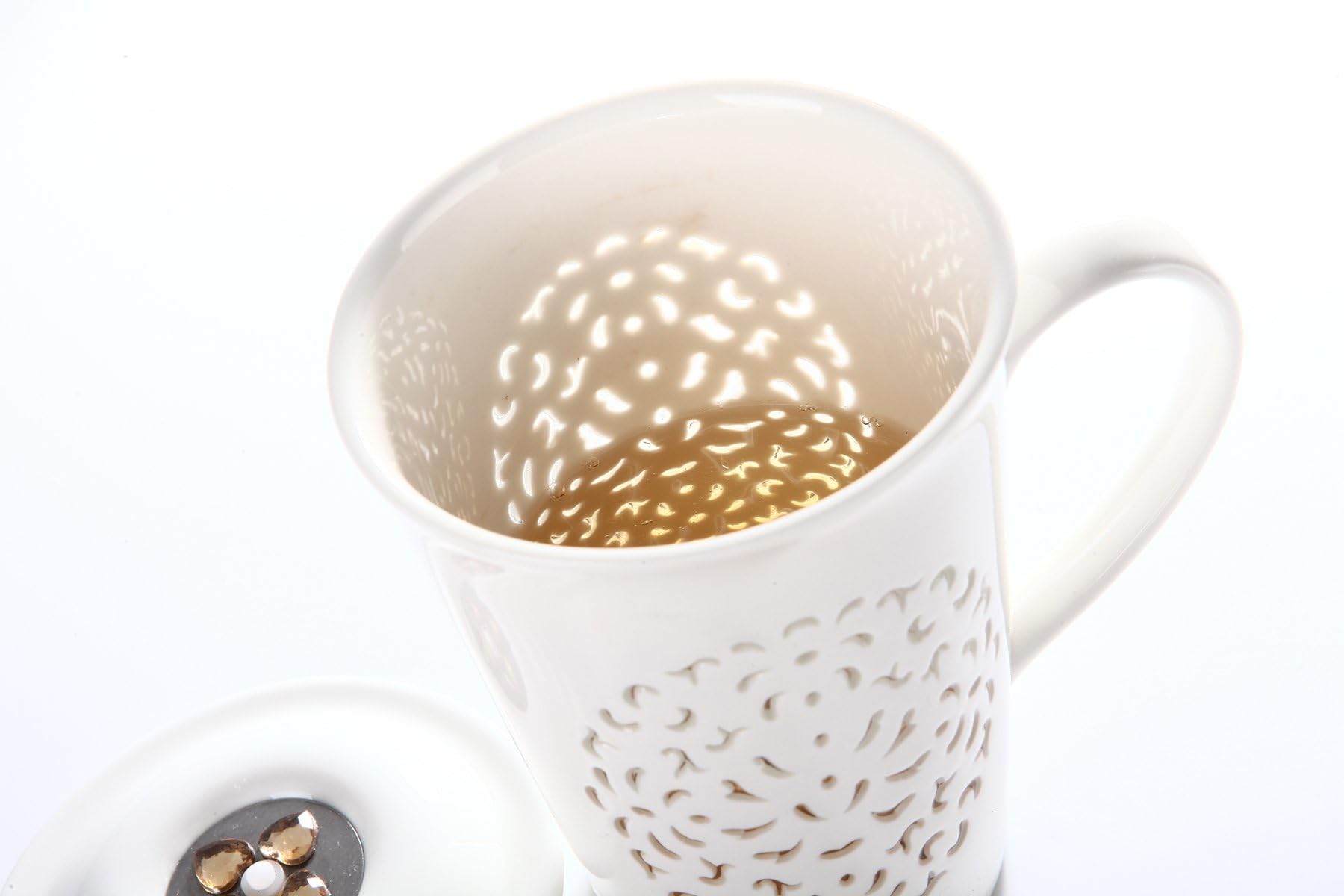 Sanjee Ceramic Crystal Porcelain Mug,7 Color LED Lights Changing,Creative presents,beautiful cups,water inside visible,with lids,17 ounces,500ml,Classical Chinese Style(pure white),CCS-US