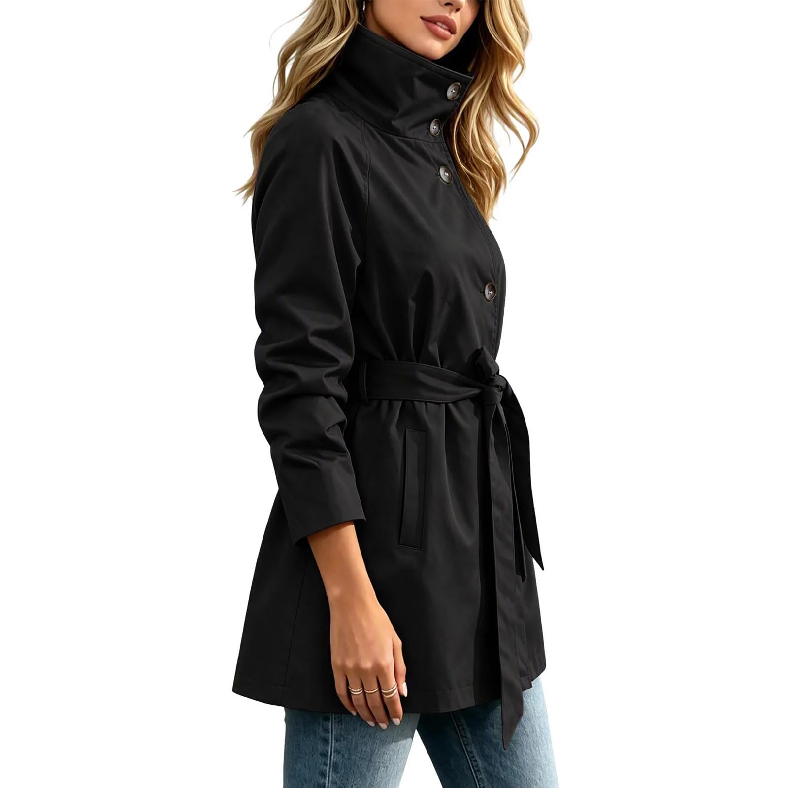 Giacca da donna per le mezze stagioni, elegante trench con cintura, a