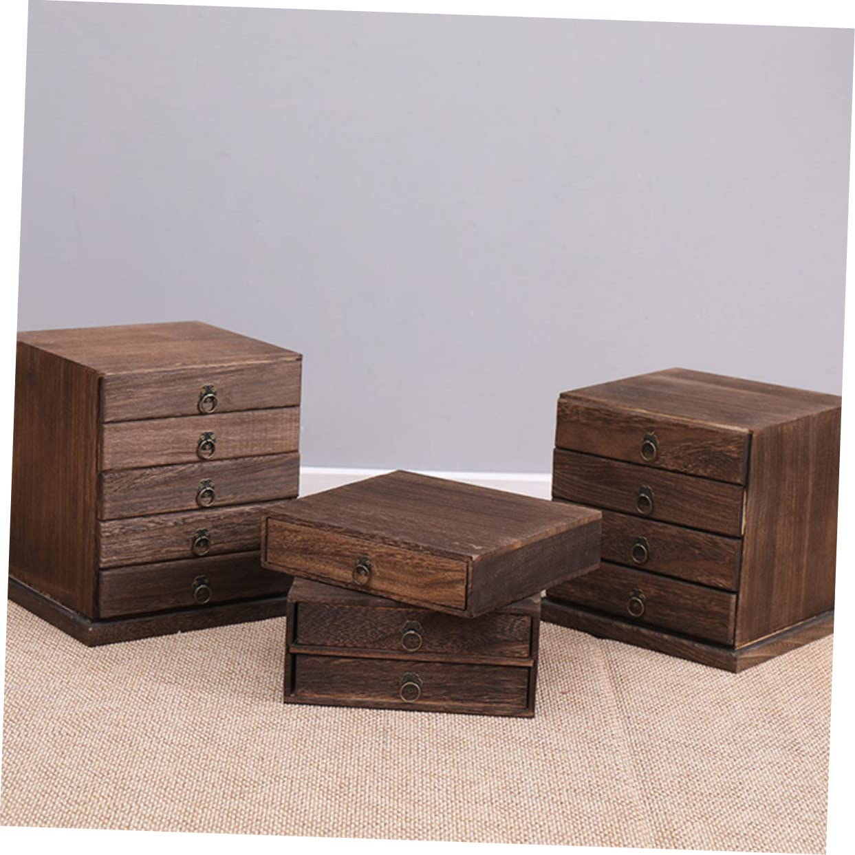 Boîte à Thé en Bois Marron à Tiroirs Multi-Couches, Design Rétro Art, Forte Capacité de Charge, Facile à Utiliser pour Rangement de Gâteaux de Thé