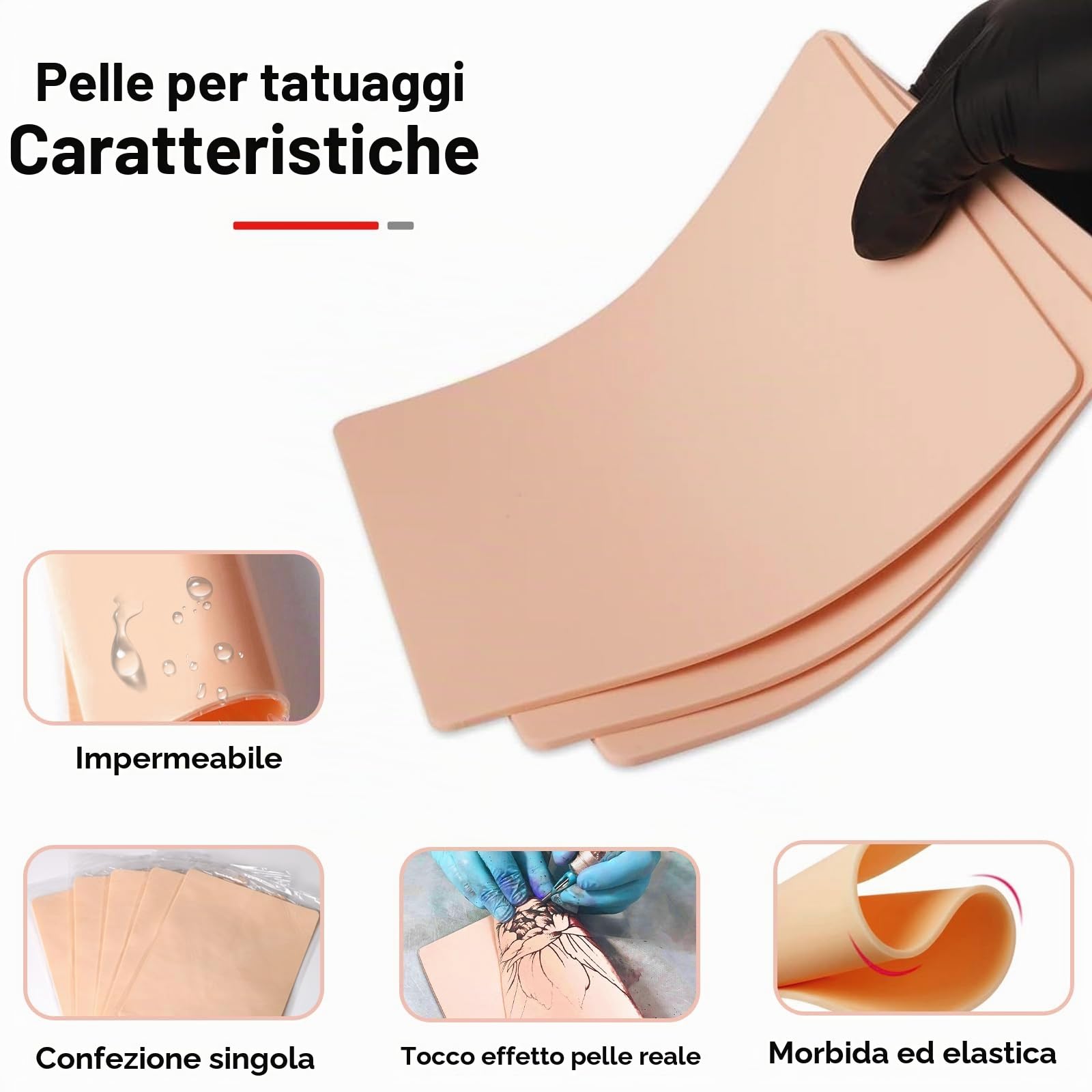 10 Pezzi Pelle Sintetica Tattoo - LEAYOKA 3mm Pelle Finta per Tatuaggi Doppia Faccia Pelle Pratica del Tatuaggio Silicone