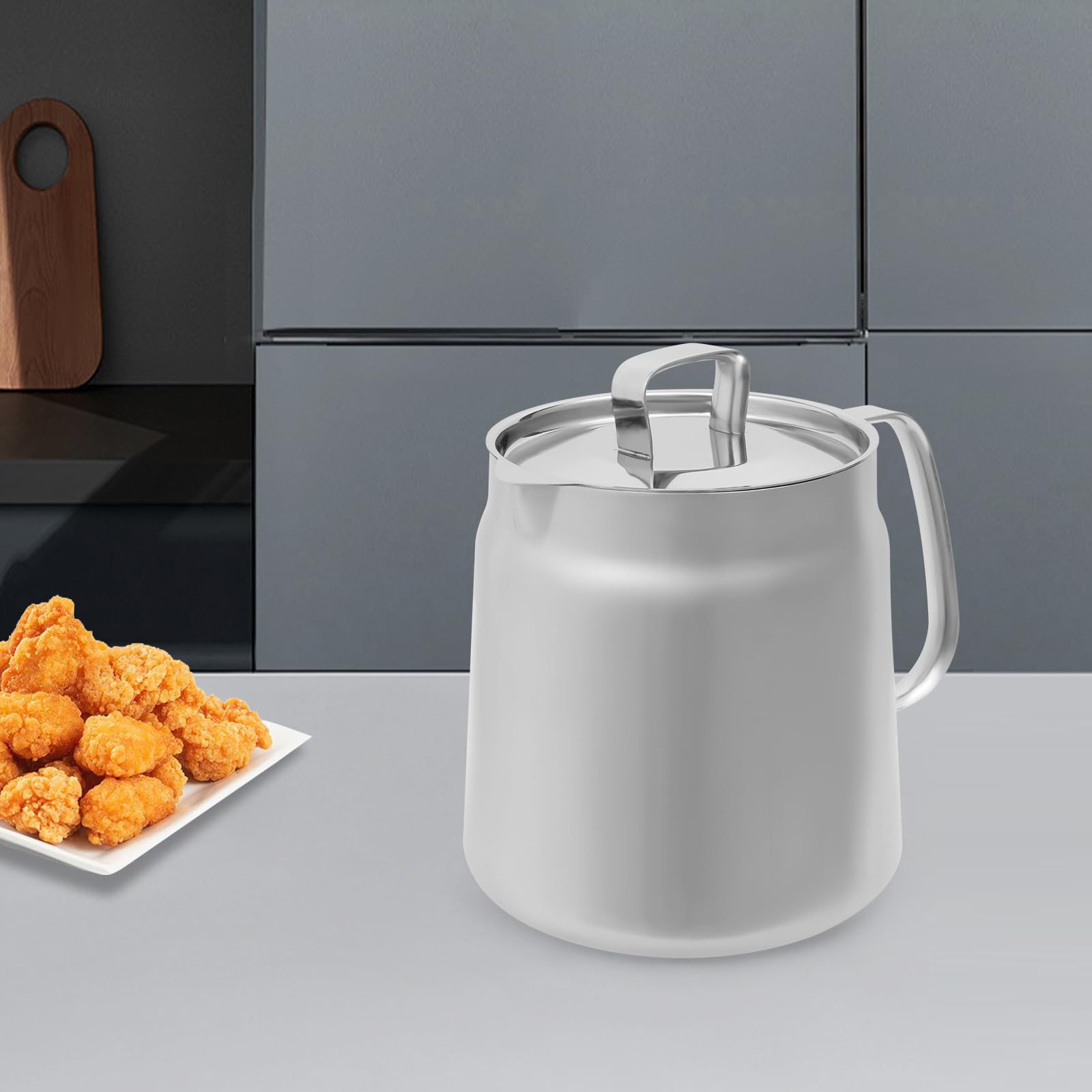 KAPIPALA Vaso per filtro dell'olio in acciaio inox 304, 2 l, con filtro a maglia fine e cestino per friggere, in acciaio inox, per vari forni, filtri e olio da cucina per casa, cucina, ristorante