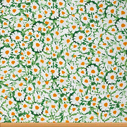 Daisy Floral Fabric by The Yard,Watercolor Chamomile Flowers Upholstery Fabric for Chairs Sofa,Summer Wild Botanical Fabric Waterproof,Fabric for DIY Projects,3 Yards,(L276*W150cm) Green Orange
