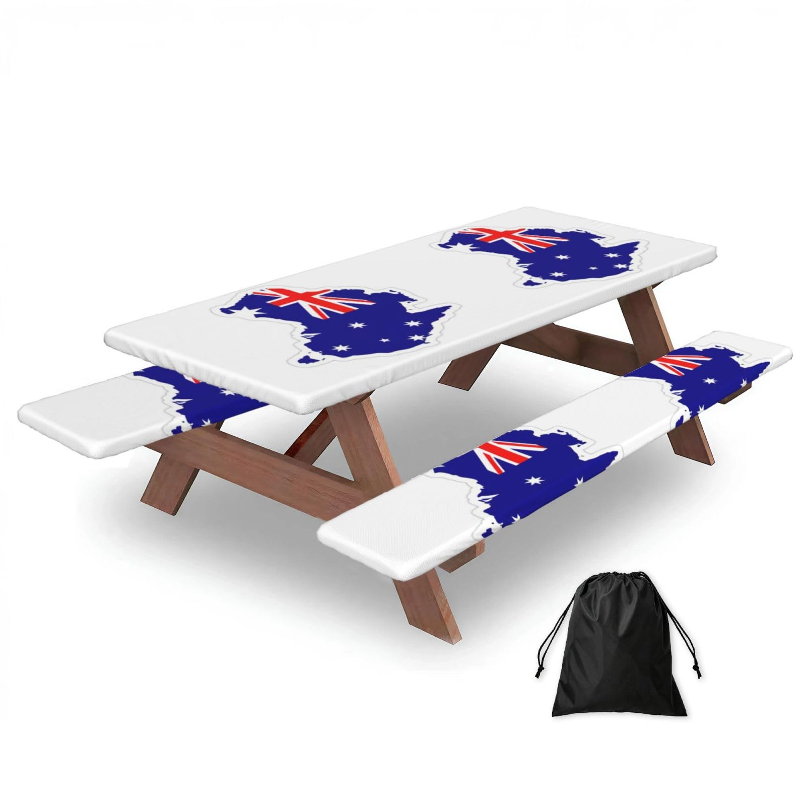 Zyjhyy Black Australian Flag Map Print Party Table Covers With Bench Covers Set Of 3 Picnic Table Cloth Wipe Clean For Garden Camping