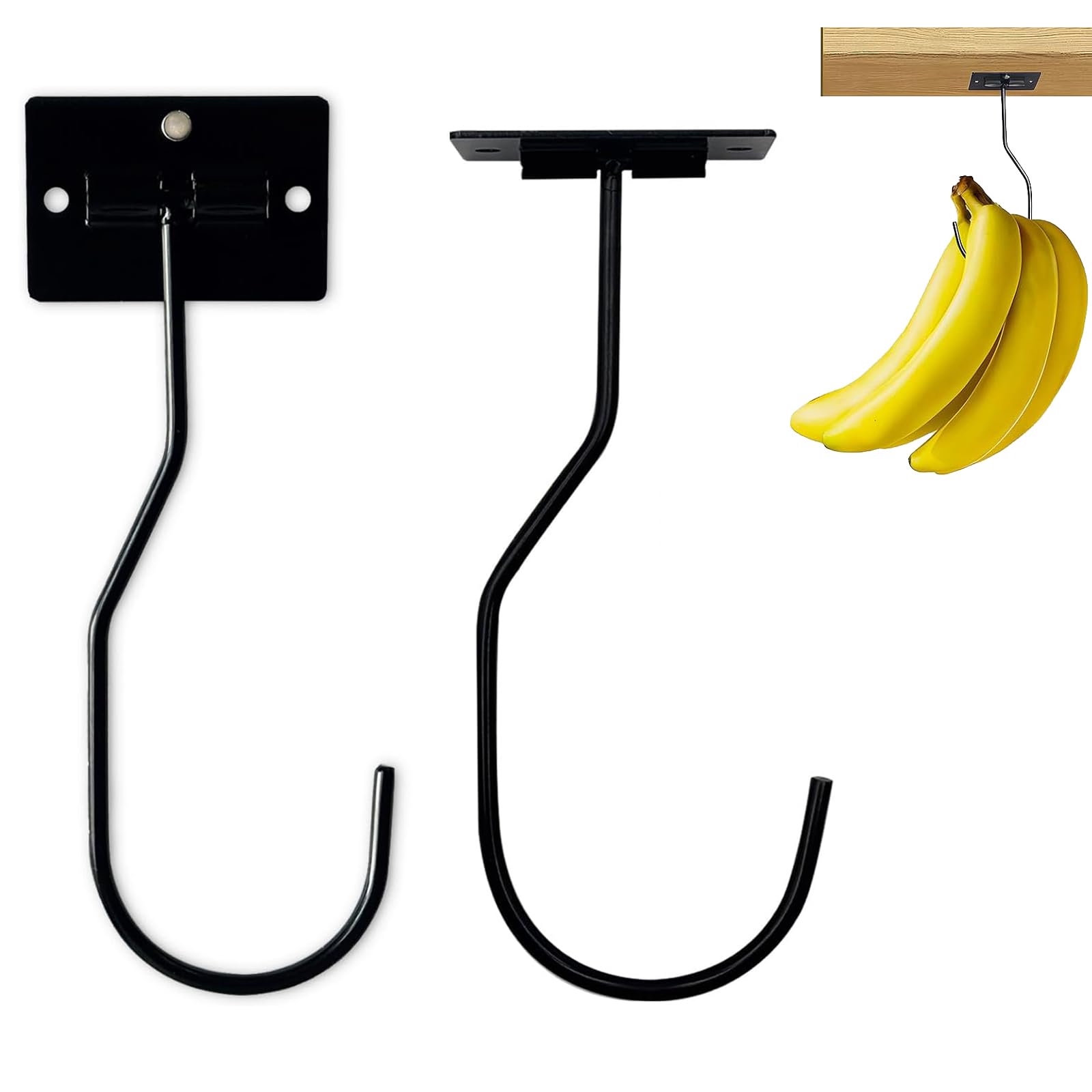 Znfdos Black Jcuqgdoo Folding Banana Hanger Hook Adhesive, Adhesive Banana Holder Under Cabinet Hook For Bananas Or Other Kitchen Items, Keep Bananas Fresh