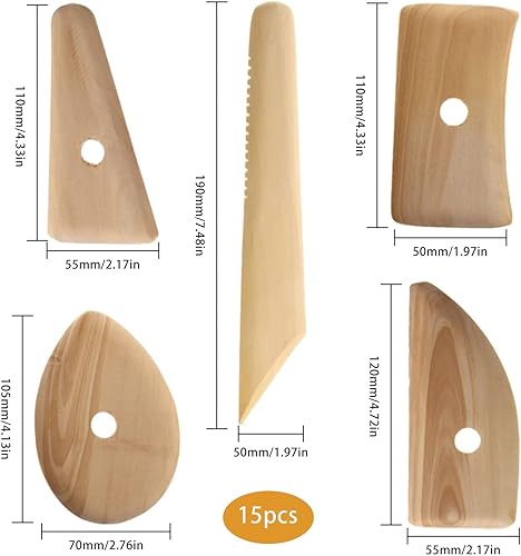 Miniatura 3 de Herramientas para costillas de cerámica, 15 piezas de madera de perfil, kit de herramientas de costillas para recortar cerámica, herramientas para