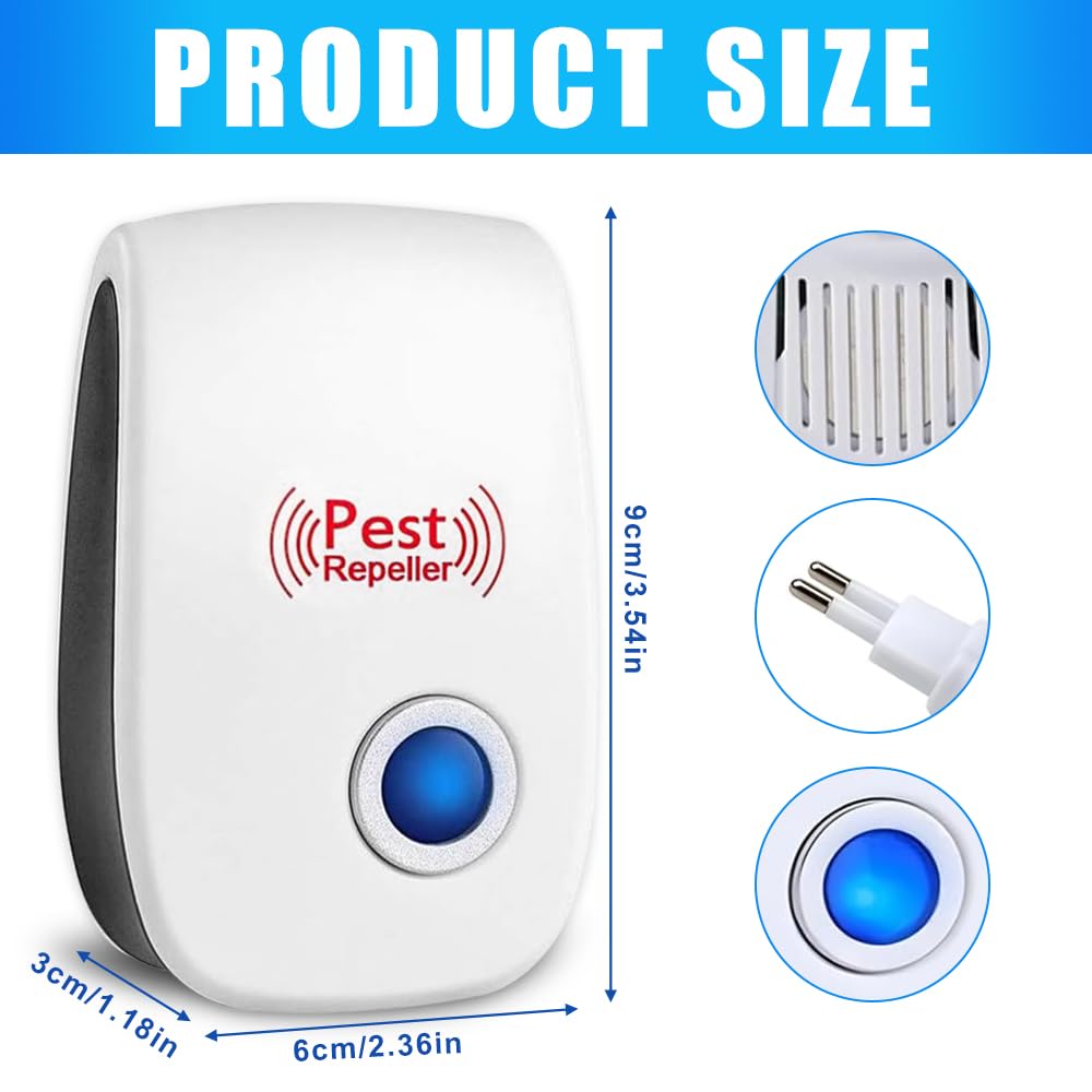 Repelente Ultrasónico de Plagas, 4 Pack Pest Reject, Ultrasónico Repelente Cucarachas, Ahuyentador de Ratas para Anti Mosquitos, Moscas, Ratones, Cucarachas, Arañas, Roedores
