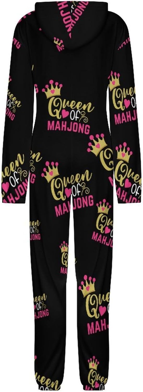 Mahjong Queen Adult Pajamas Onesie with Hood Pocket Jumpsuits One Piece Sleepwear