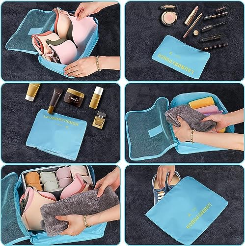 Image of 6 in 1 Polyester Secret Pouch Travel Bag Packing Cubes Laundry Bag with Undergarments & Cloth Storage Organizer Travelling Set /Suitcase Bag (SKY BLUE)