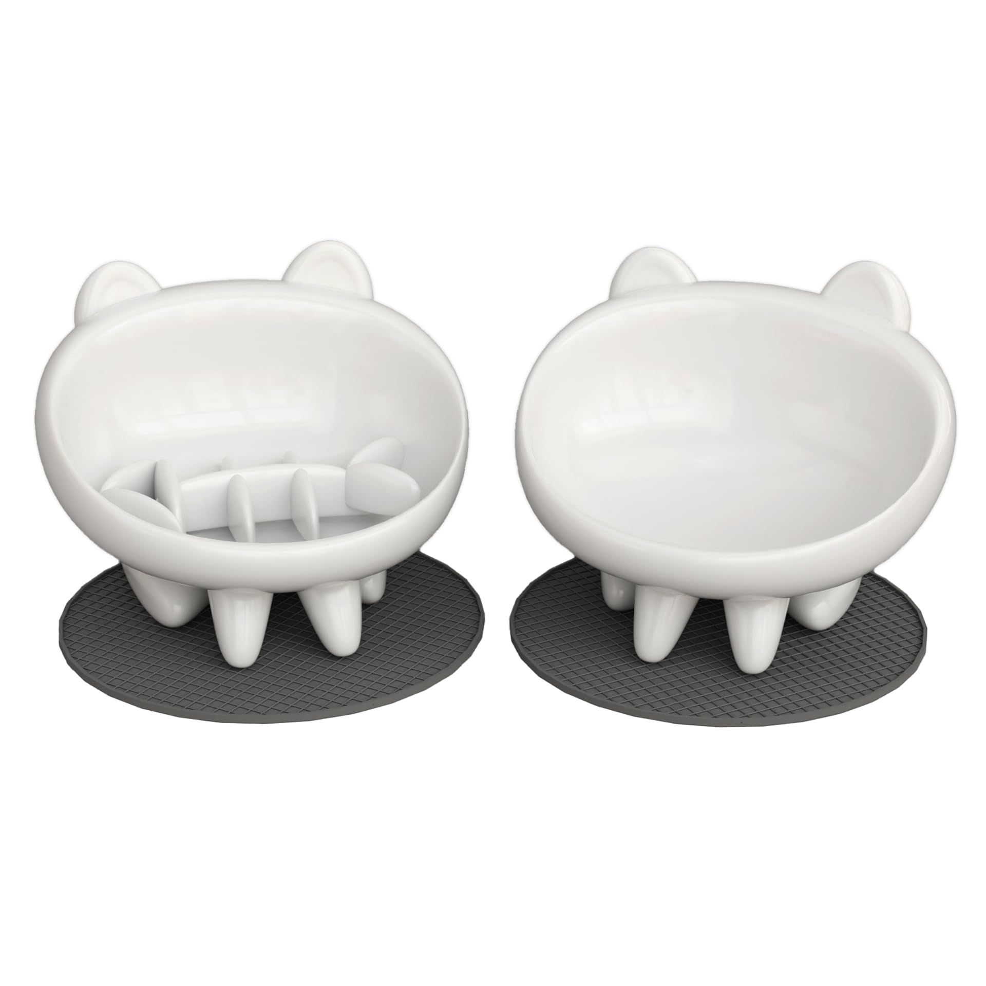 2 Pack Elevated Slow Feeder Cat Bowls – Whisker-Friendly Tilted Ceramic Bowls Anti Vomiting, Raised Feeding Station with Anti Slip Mat, Ideal for