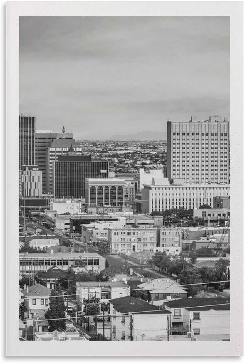 El Paso Matted Poster Print, El Paso Black and White Wall