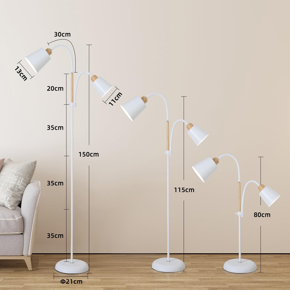 ANTENLICHT YOYO Stehlampe mit leselampe | E27 Fassung max. 60W | 360° schwenkbare Stehleuchte mit 2 Lampenköpfen | Vintage Modern Metall Stehlampe für Wohnzimmer | Höhe 159cm ohne Birne (Weiß)