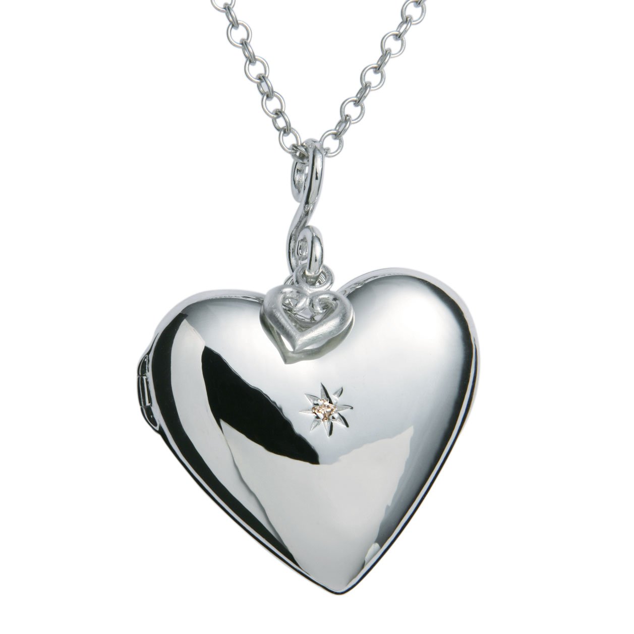 925 Sterling Silver Heart Locket Pendant Necklace with A Real Diamond | Sentimental Memory Keepsakes Jewellery for Women | Luxury Gift Wrap Included