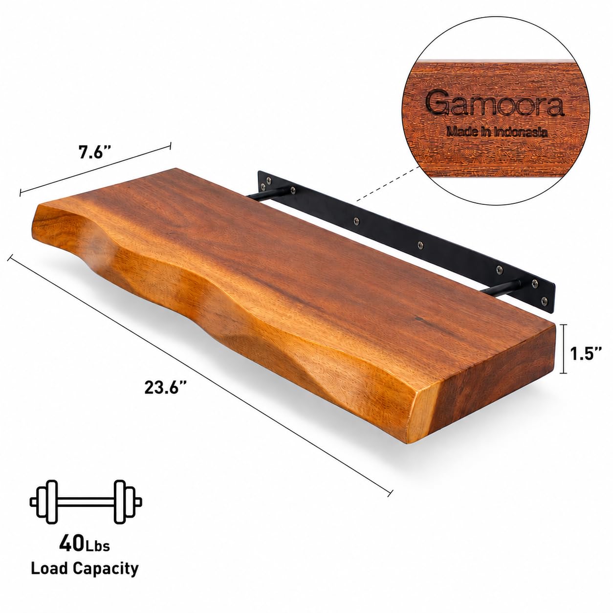 Amazon｜Gamoora 木製棚 壁用 – ライブエッジフローティングシェルフ2
