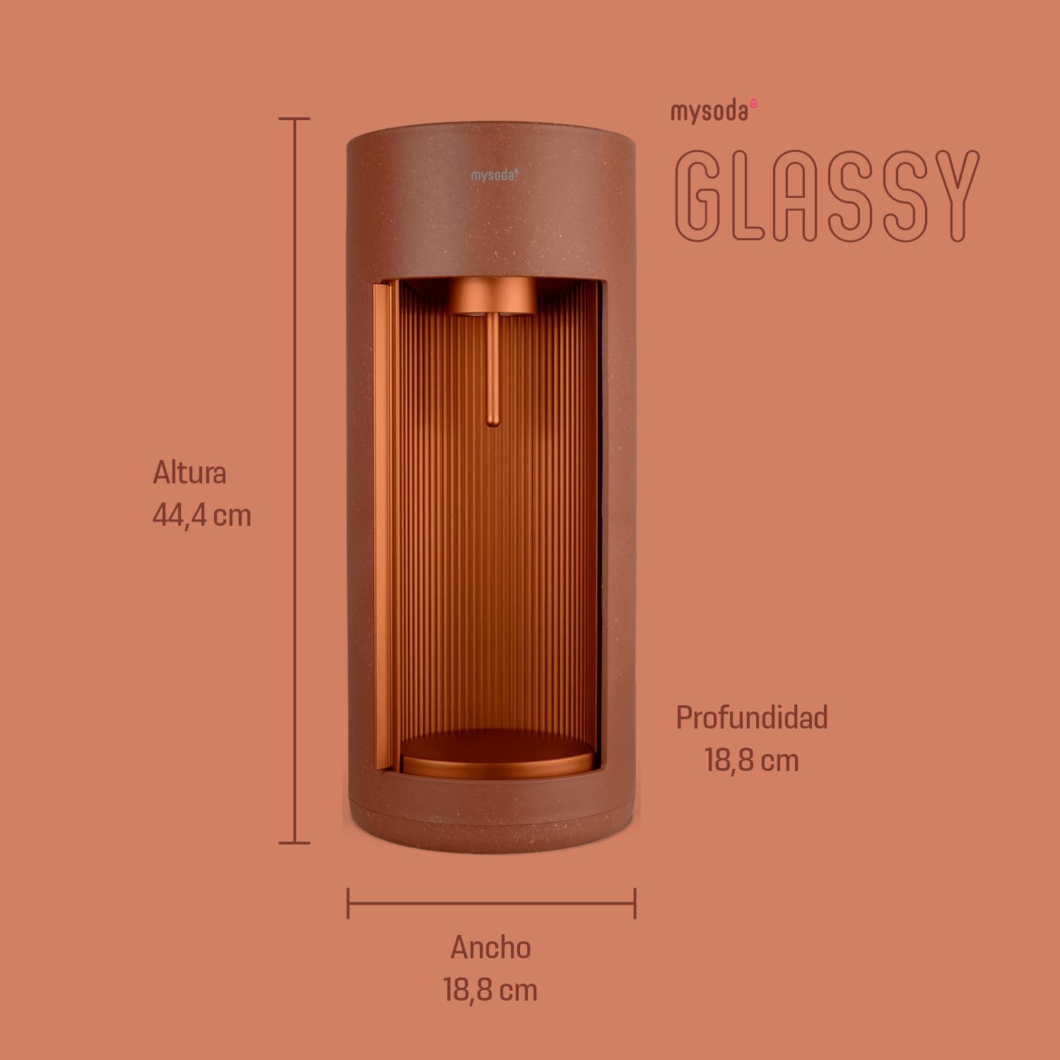 Mysoda Glassy - Gazificador de agua con 1 botella de vidrio (bombona de CO2 no incluida) - Terracotta