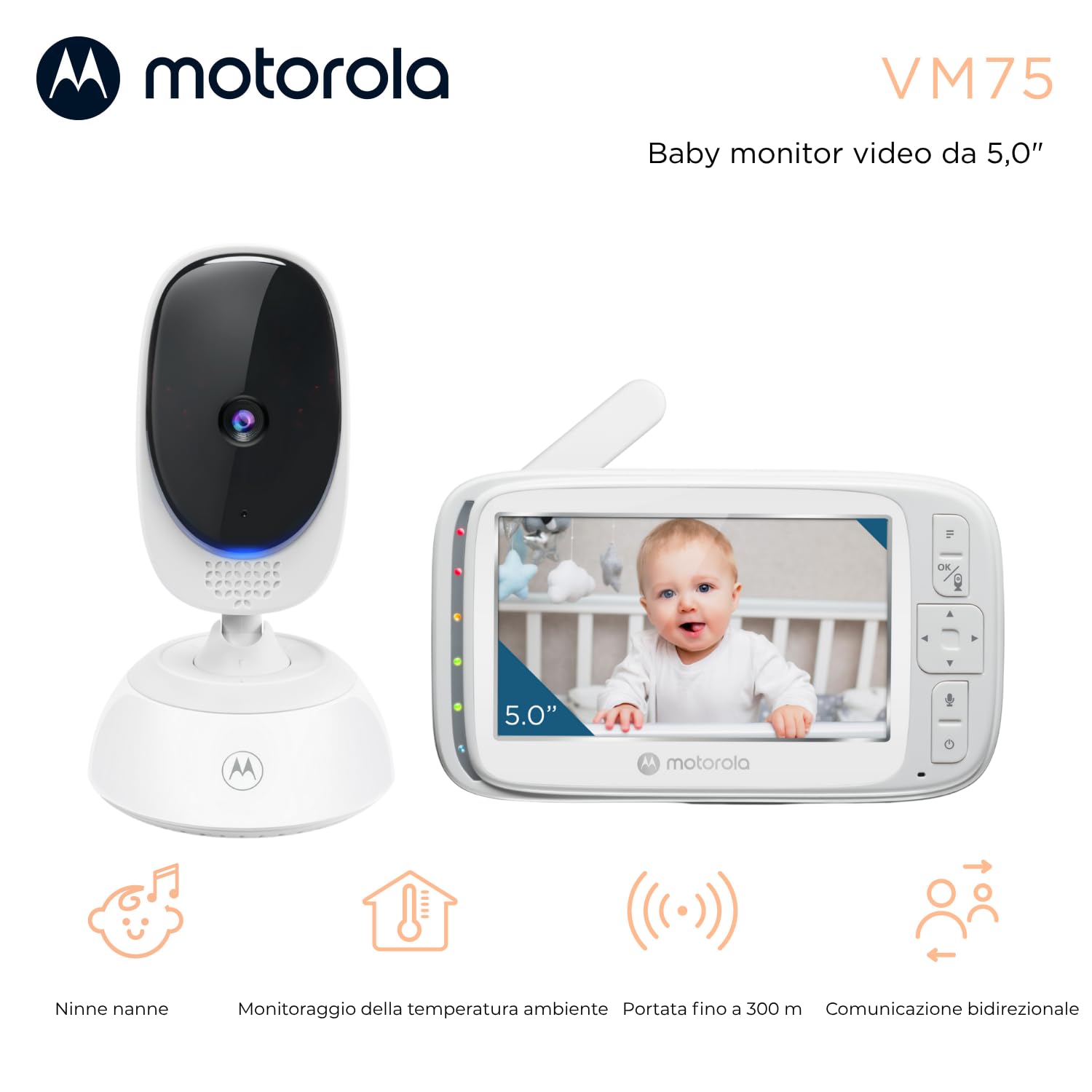 Motorola VM75 Baby Monitor z kamerą 5-calowy ekran rodzicielski noktowizor zoom cyfrowy