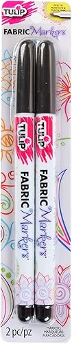 Tulip Marcadores de tela permanentes no tóxicos, color negro, paquete de 2 marcadores de lavandería, punta fina de bala, seguros para niños,