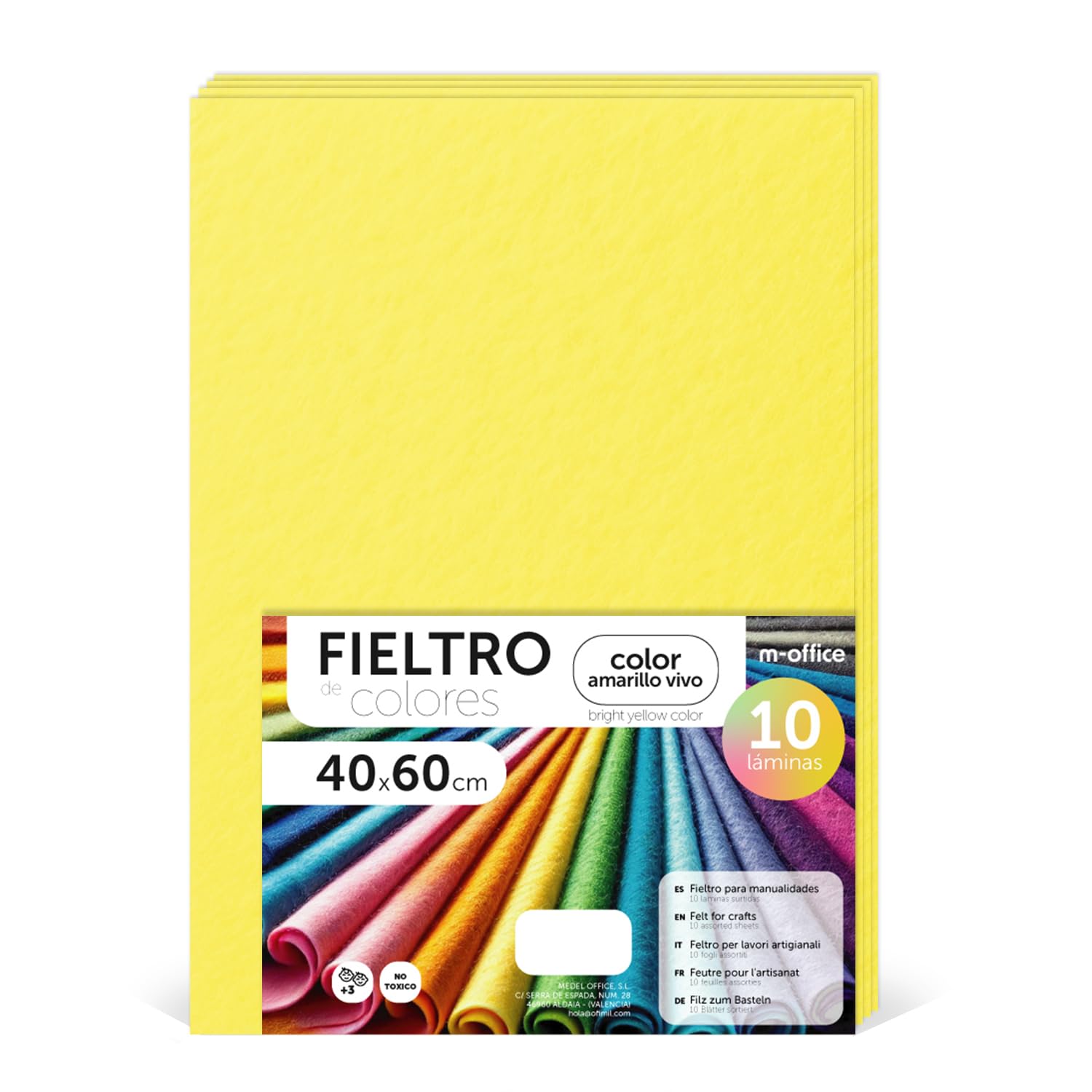 m-office Bastelfilz für DIY-Projekte, Filzplatten in bunten Farben, Weich und Flexibel, Material für Nähen und Patchwork Stoffe, Handarbeiten, Deko Kunsthandwerk, 20x30cm, (Leuchtend Gelb, 10 Stk)