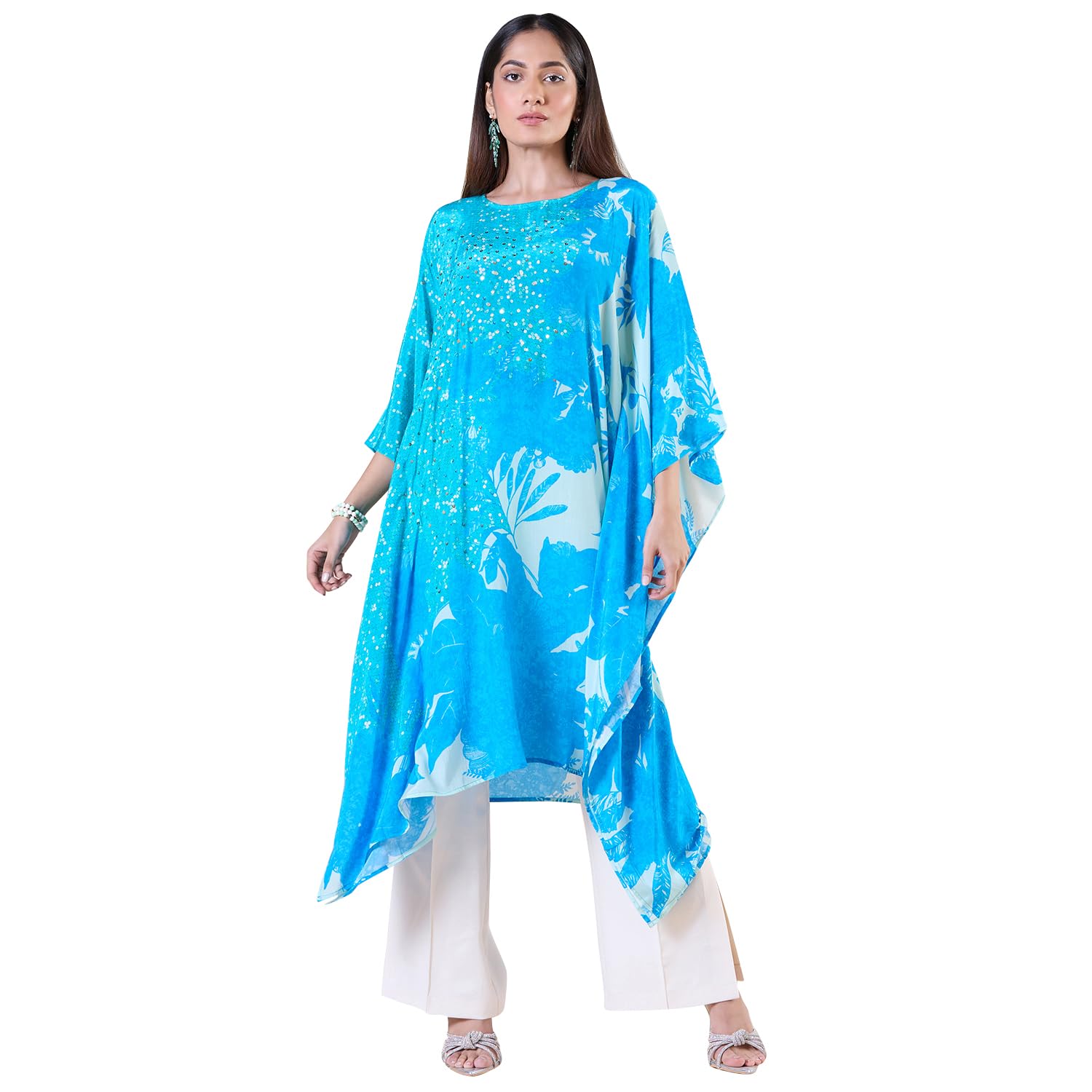Navyasa Blue Liva Crepe Floral Print Kaftan-image-36
