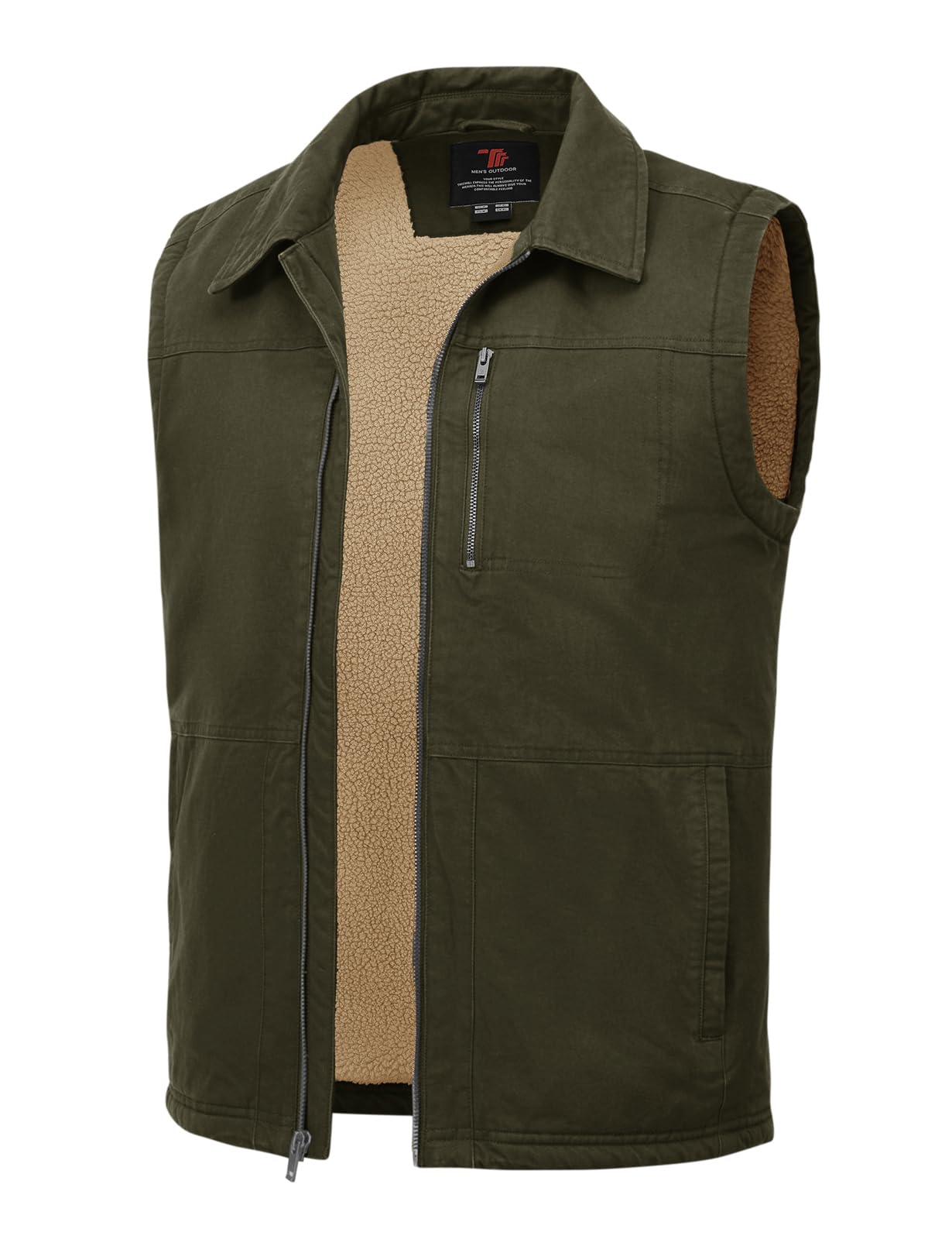 TBMPOY Mens Winter Vest Casual Sherpa Fleece lined Full Zip Lightweight Vest Outerwear Warm Cotton Travel Jackets