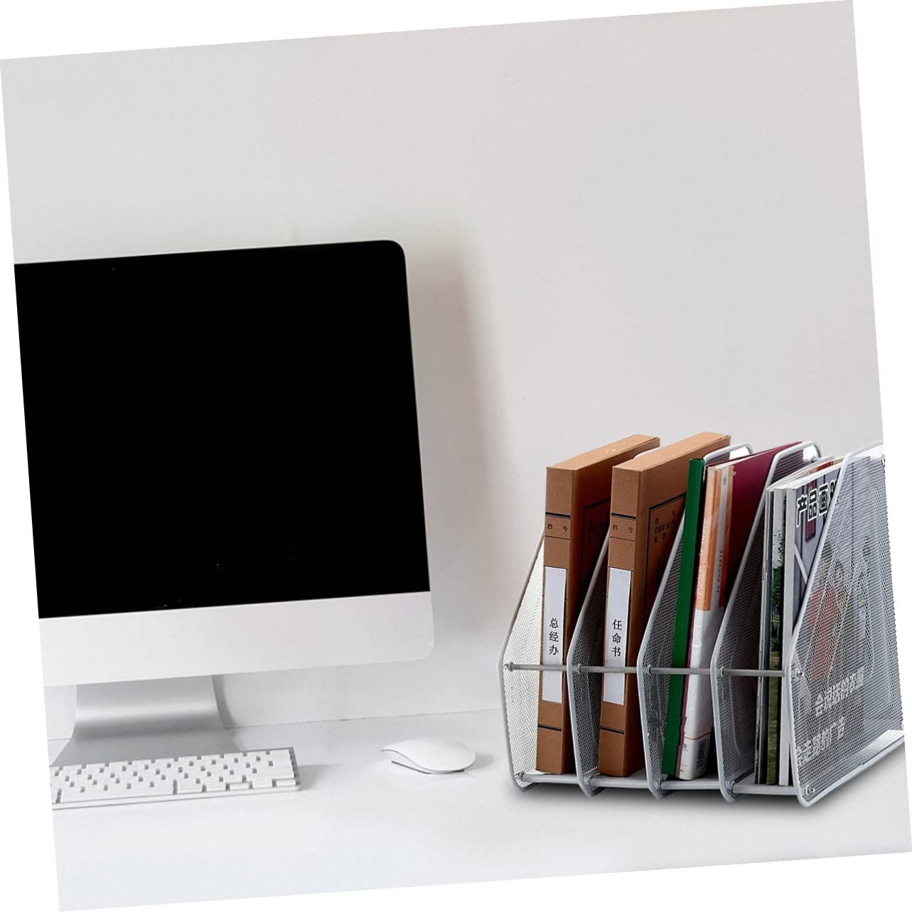 STOBOK Organiseur de Bureau Métal à 4 Compartiments Argenté 31x30x30 Cm Rangement Documents et Magazines