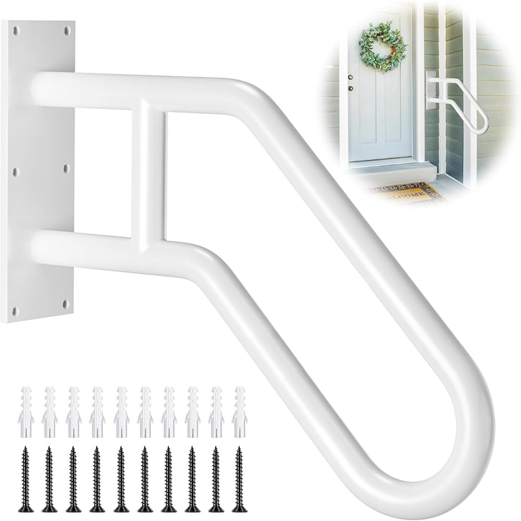 Gouzibhd White Handrails For Outdoor Steps, U-Shaped Handrails For Kids Elderly Disabled, Outdoor Handrail Wall Mount Staircase Handrail, Hand Railing For 1-3 Steps(Color:white)