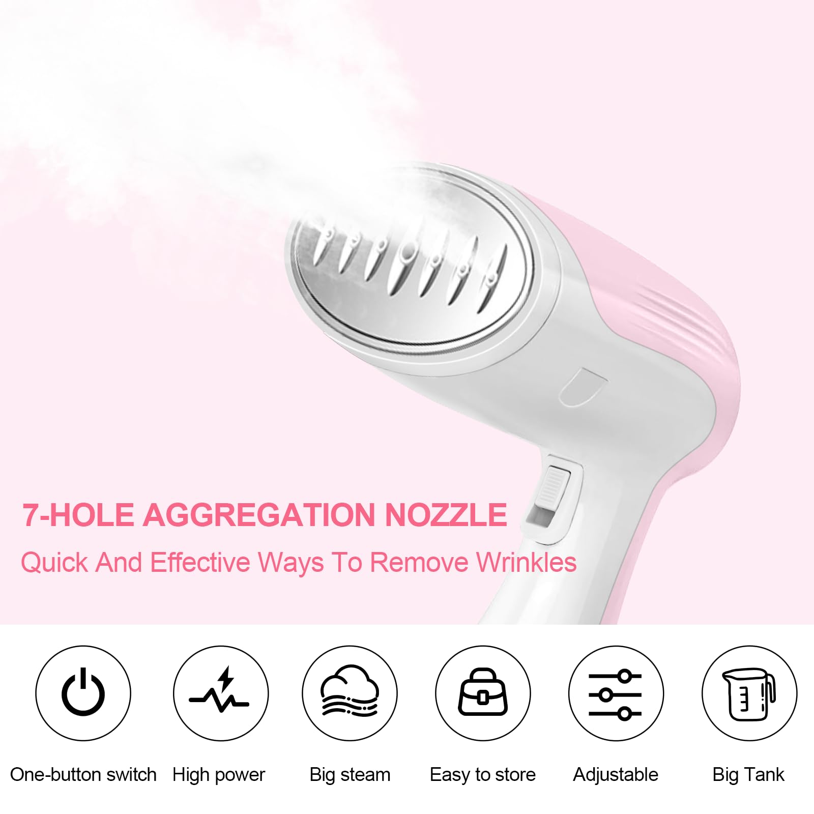 mini fer à repasser, mini fer à vapeur, cuiseur vapeur portable, (chauffage rapide 15s, réservoir d'eau 300ml, 1500W), fer a repasser suspendu compact pour la maison - Rose