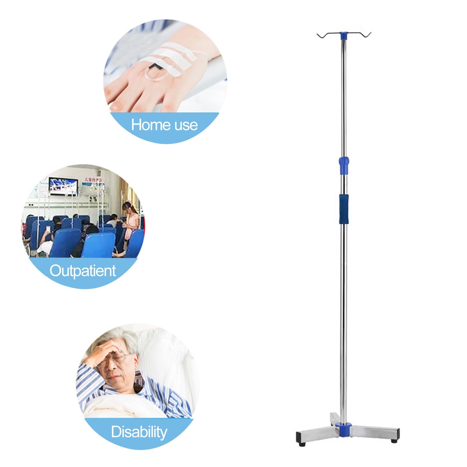 Postes de Suero Portátiles, Soporte for Bolsa de Suero, Altura Ajustable de Pie, for Hospital y Hogar(2 Hooks)