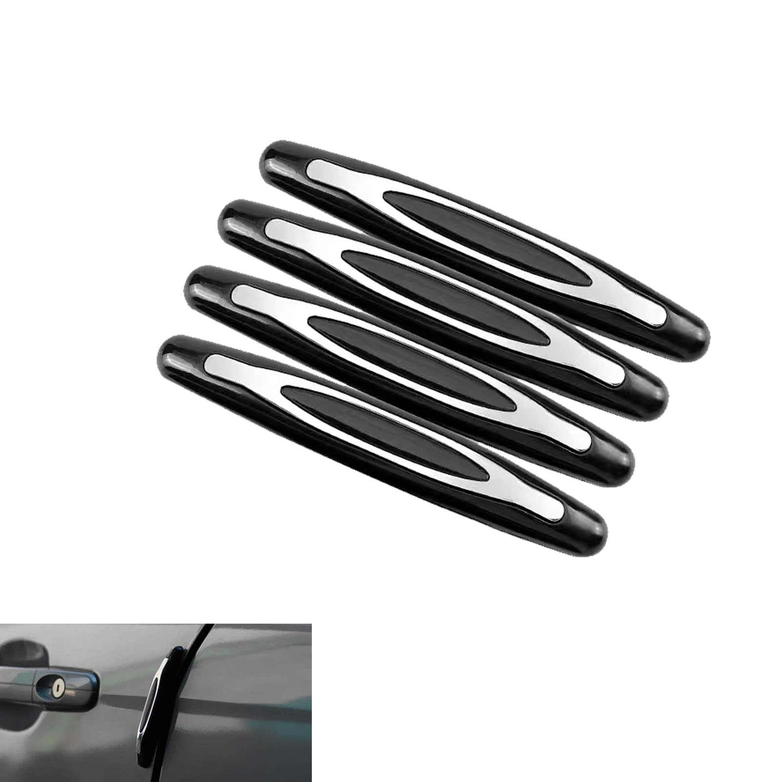 Pack-4 Car Door Edge Guards, Self-Adhesive Protection Sticker, 4.48" x 0.66" x 0.39" Side Door Decor, Curved Anti-Collision Strip, Plastic Buffer Kits, Universal for Most Vehicles (Black)