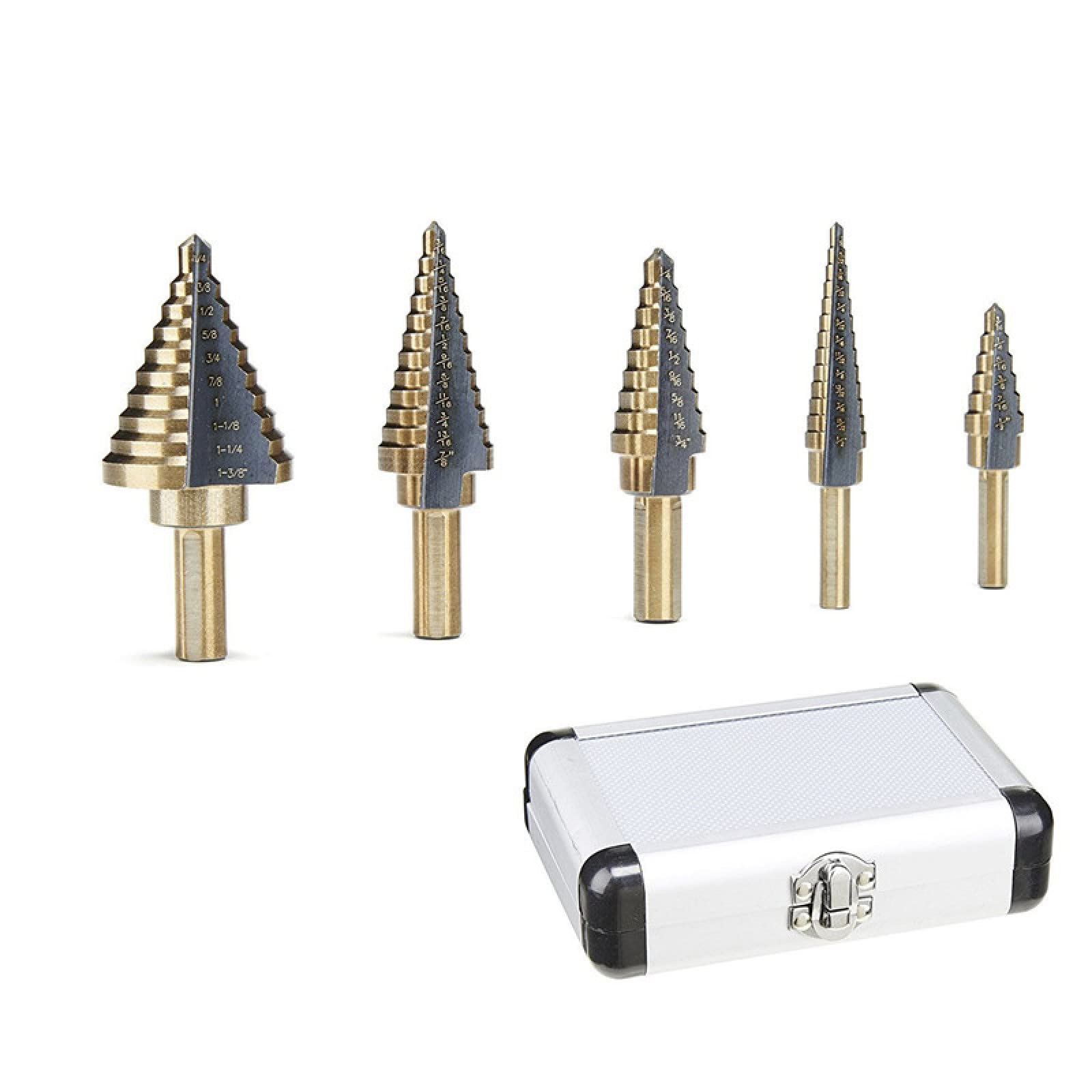 5 pezzi di grandi punte da trapano in cobalto con custodia HSS Step Titanium Core Drill Set di punte da trapano per fori multipli