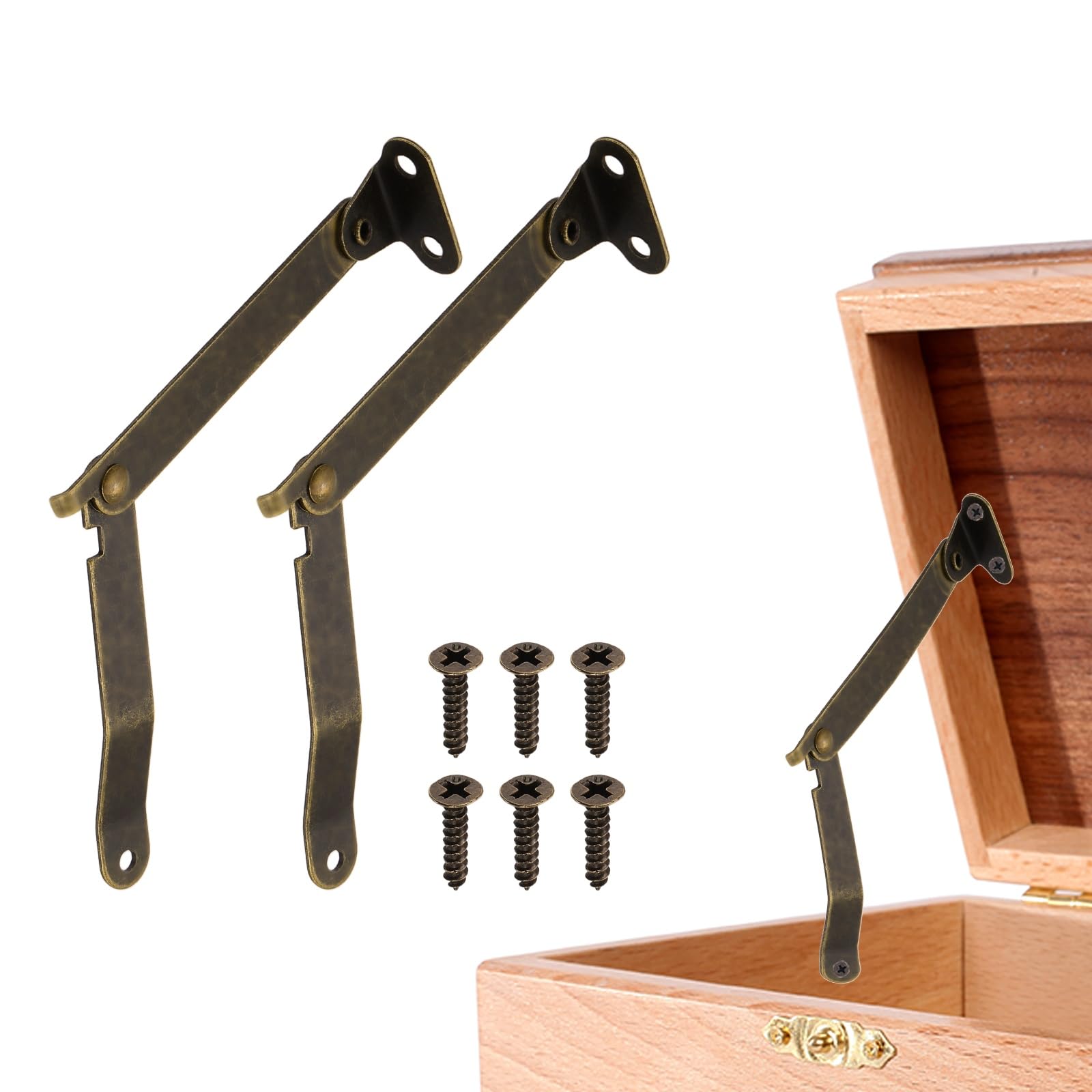 sourcing map 2Pcs Folding Lid Support Hinges, 3.5" 180 Degree Rotatable Hinges, Iron Lid Stay Hinge for for Cabinets Wardrobe Wooden Jewelry Box Cupboard Storage Shelve, Bronze Tone
