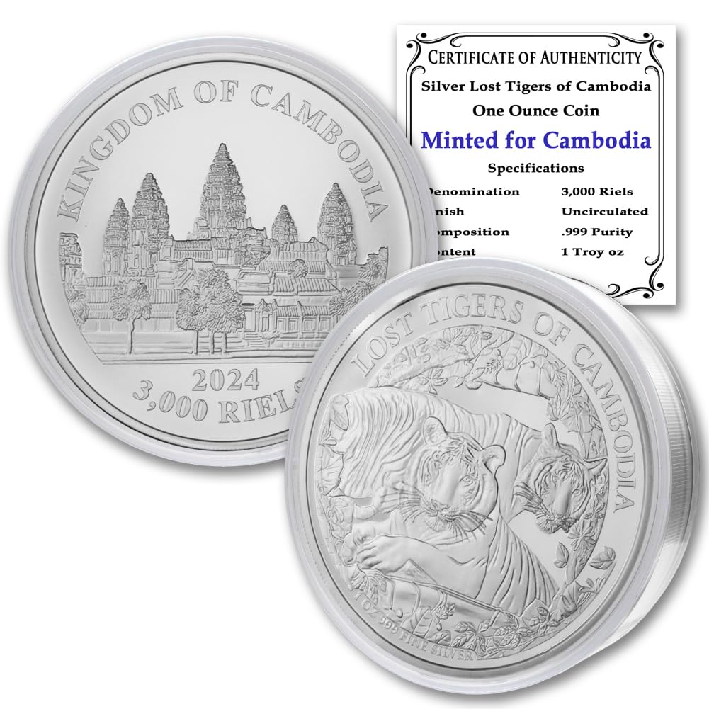 2024-1 oz Cambodia Silver Lost Tigers of Cambodia Coin Brilliant Uncirculated (in Capsule) with a Certificate of Authenticity 3000 Riels Seller BU