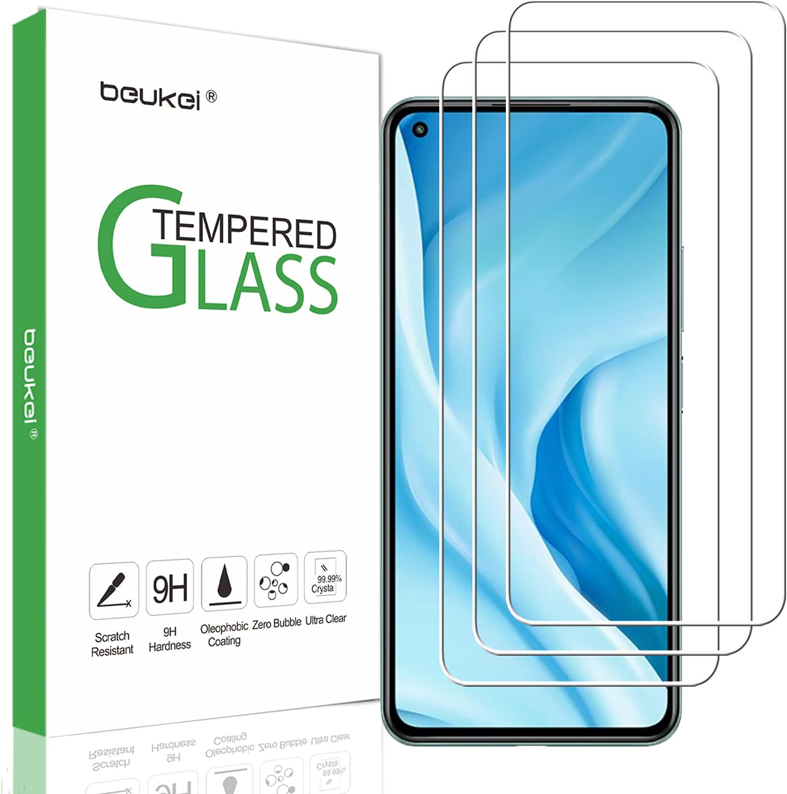 (3 Pack) Screen Protector Compatible for Xiaomi Mi 11 Lite/Mi 11 Lite 5G Screen Protector Tempered Glass, 9H Hardness, Anti Scratch, Bubble Free