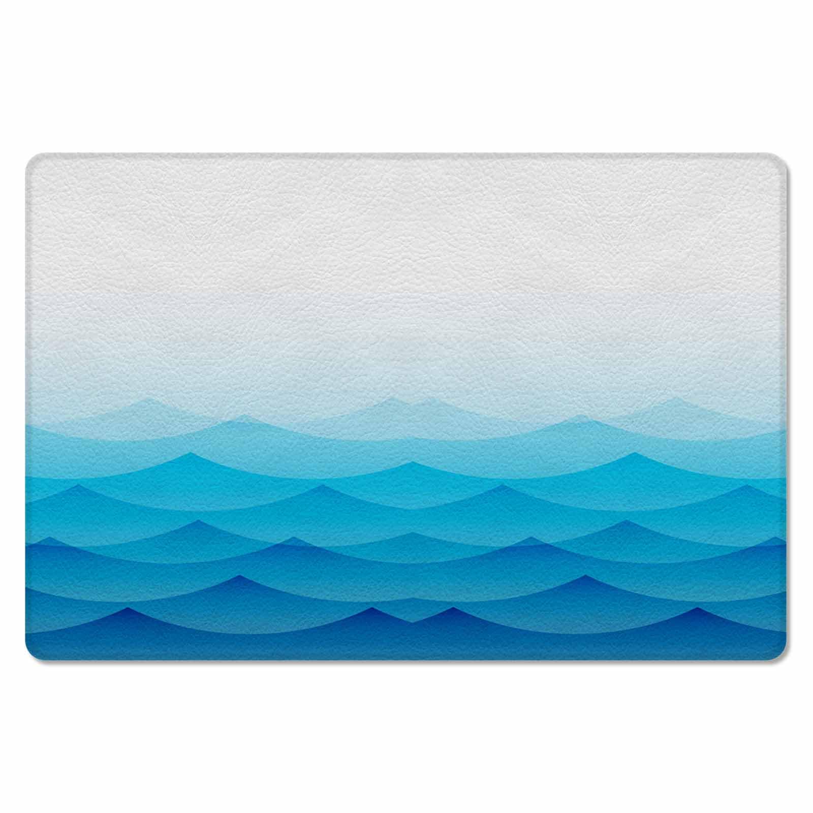 Geometric Ocean Antifatigue Kitchen Bath Door Mat Cushioned Runner Rug,Washable Welcome Floor Sink Mat,Waterproof & Non-Slip Standing Doormat for Kitchen,Summer Ombre Blue Sea Waves Minimalist 18