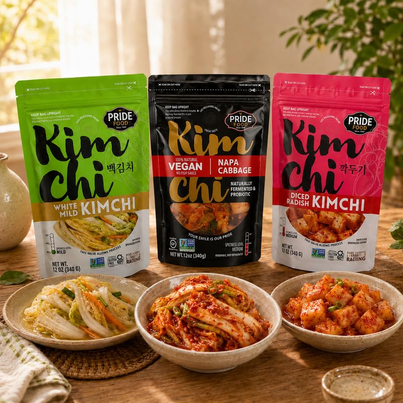 Image of BINGGRE KIMCHI TRIO SAMPLER NAPA CABBAGE FRESH KOREAN KIMCHEE IN KIM CHI kimichi 김치 MOTHER MILD CHEE TEMPEH DAIKON PICKLES WHITE RADISH TWINS JONGGA RAMEN ORGANIC VEGAN NAPPA LAWS MAMA