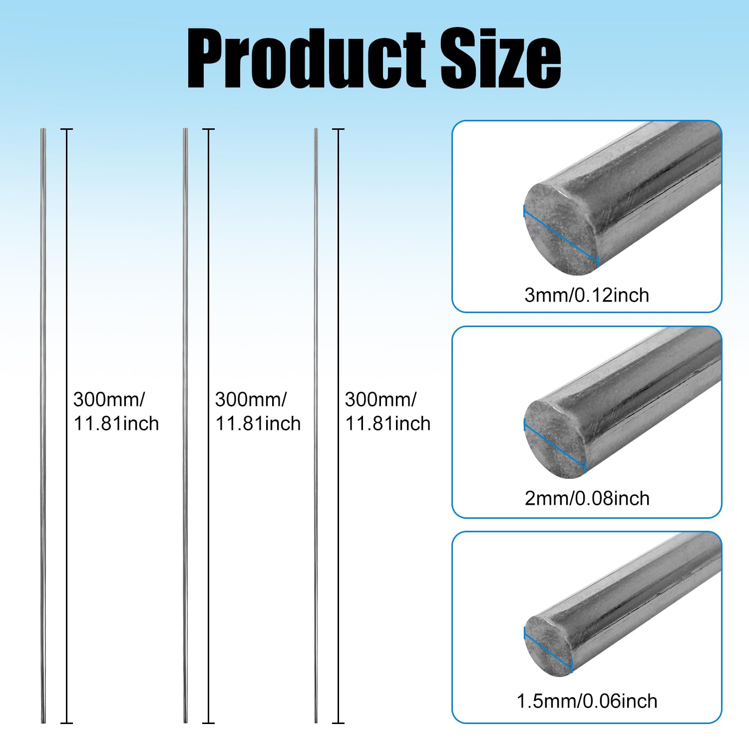Aste Rotonde In Acciaio Inox 304 1.5mm 2mm 3mm 300mm Tondino Barre In Metallo Solido 24 Pezzi