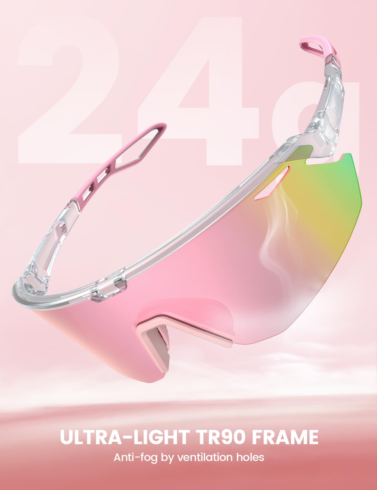 Lamicall Lunettes de Soleil Polarisées Cyclisme, [24g Ultra-Légère] Protection UV400, TR90-Monture, Plaquette de Nez Réglable, Lunettes de Soleil de Sport Homme Femme pour Pêche/Sports Outdoor - 5