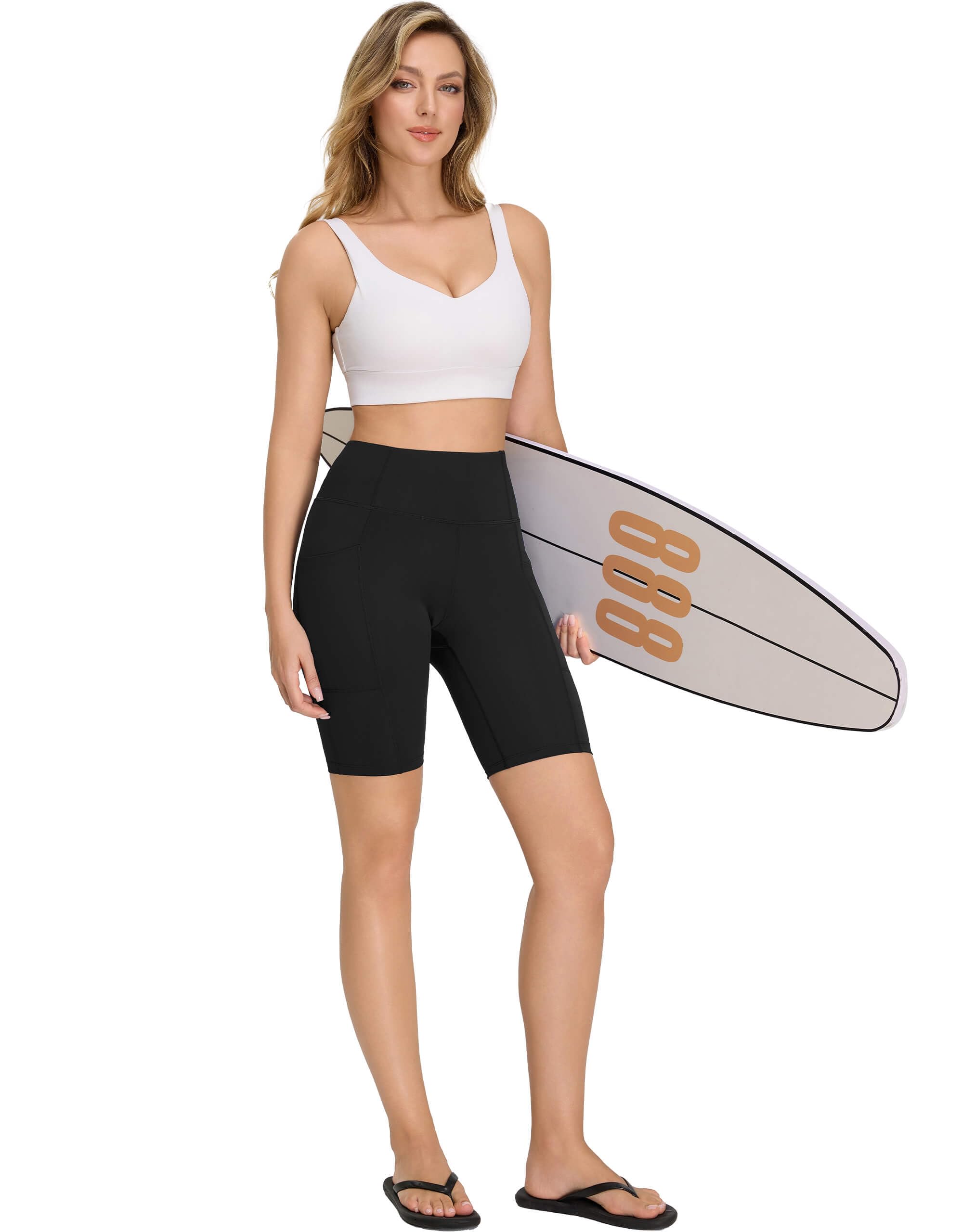 Bañador para mujer, cintura alta, protección UV, UPF 50+, secado rápido, resistente al cloro, con slip interior y bolsillos, cordón ajustable