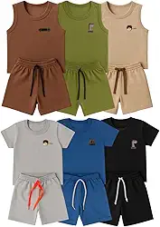 Kit 6 Peças Conjunto Infantil Menino Camiseta e Bermuda Lisas, Roupas de Verão Leves e Fresquinhas, Moda Infantil Masculina para Escola, Passeio e Dia a Dia