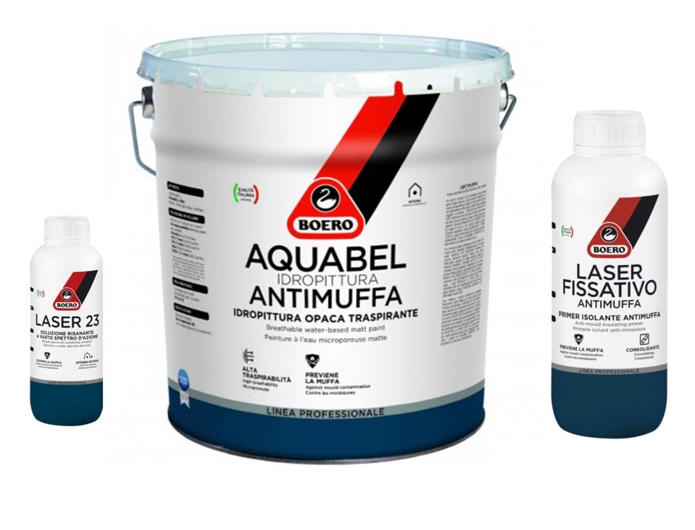 PELLECCHIA 1969 | Boero KIT AQUABEL ANTIMUFFA PITTURA TRASPIRANTE OPACA 2,5 Litri + LASER 23 1LT + LASER FISSATIVO 1LT