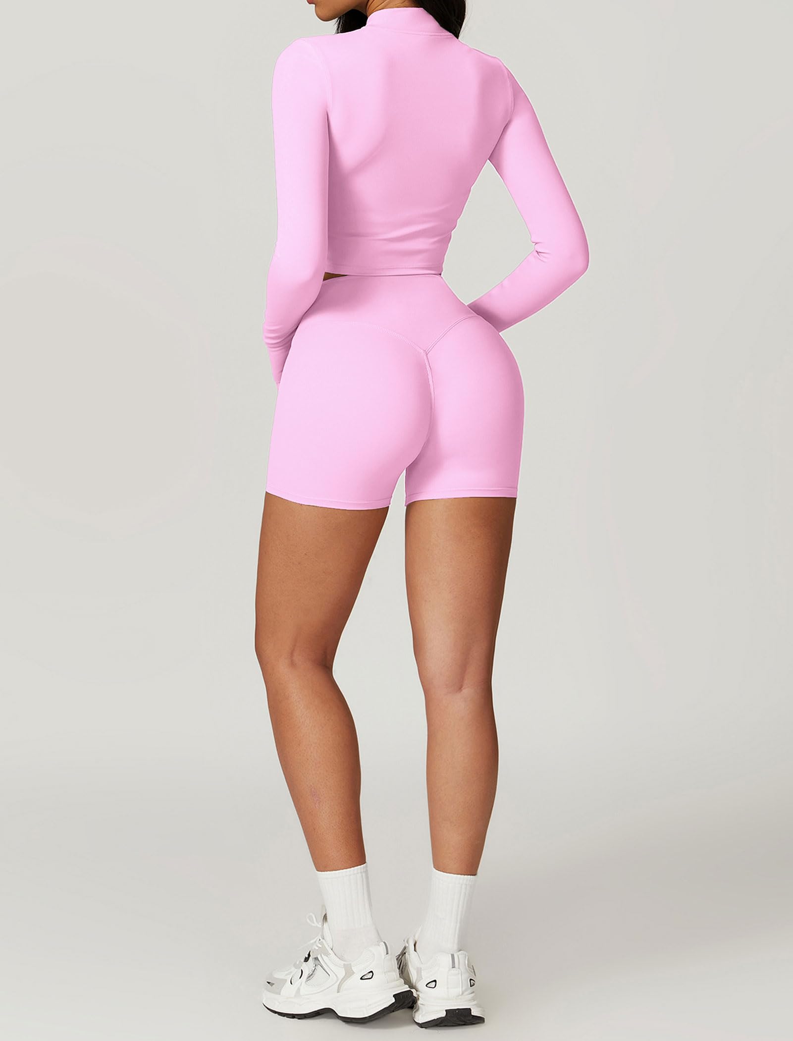 Ensemble d'entraînement 3 pièces pour femme avec veste zippée à manches longues et soutien-gorge de sport, short de yoga taille haute