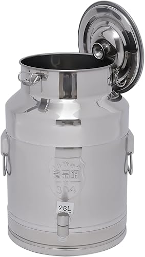 Miniatura 5 de Eapmic Cubo de acero inoxidable de 28 litros y 7.4 galones para leche y vino con tapa sellada, resistente (28L)