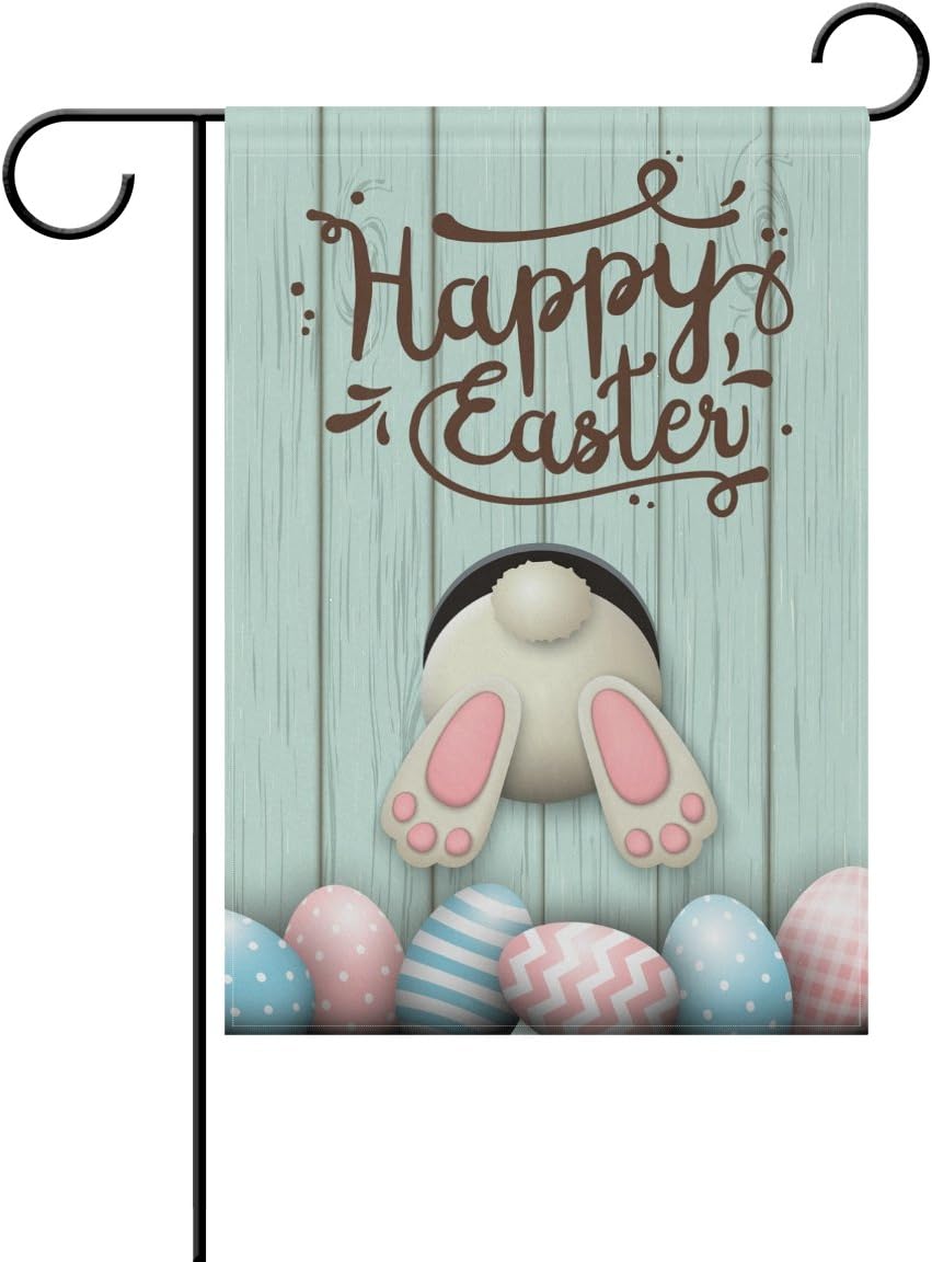 ALAZA Double Sided Easter Bunny Bottom with Pink and Blue Eggs Polyester House Garden Flag Banner 28 x 40 Inch for Anniversary Family Garden Decor