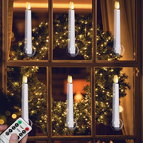 9 flammenlose Spitzkerzen, batteriebetrieben, realistisch flackernde Fensterkerzen mit täglichem Timer, Fernbedienung und Saugnäpfen im Lieferumfang enthalten, Hochzeit, Dekoration (weiß) Cover