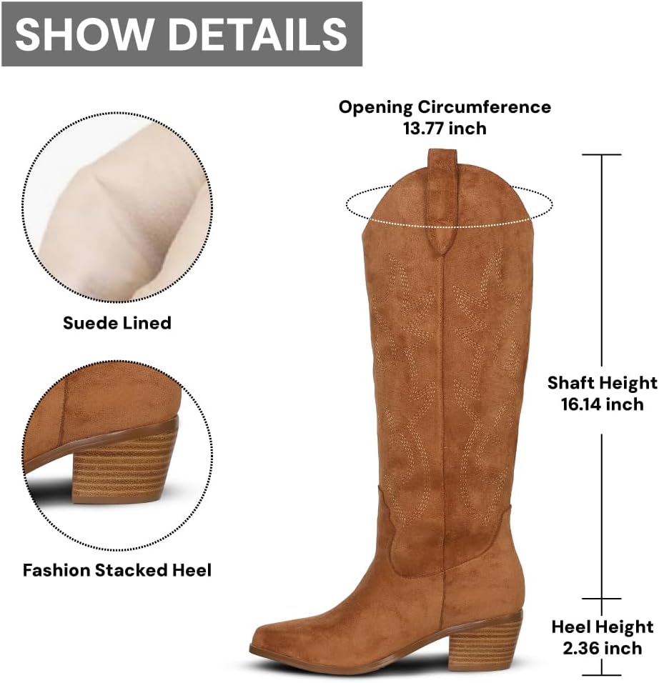 Erocalli White Cowgirl Boot Cowboy Boots for Women Embroidered Pull-On Chunky Stacked Heel Knee High Western Boots - Image 5