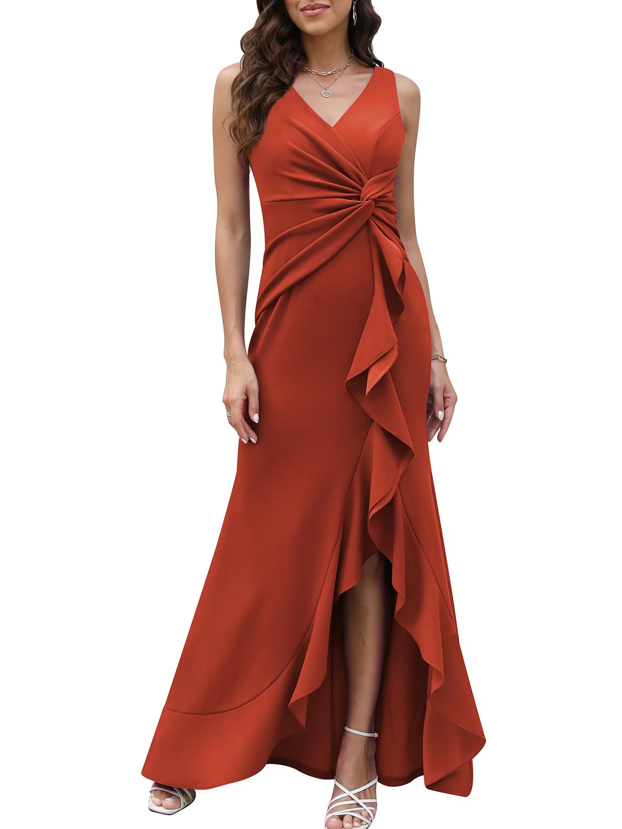 FQAFormal Evening Dresses for Women Elegant Evening Party Prom Dress Long Sexy V Neck Sleeveless Split Wrap